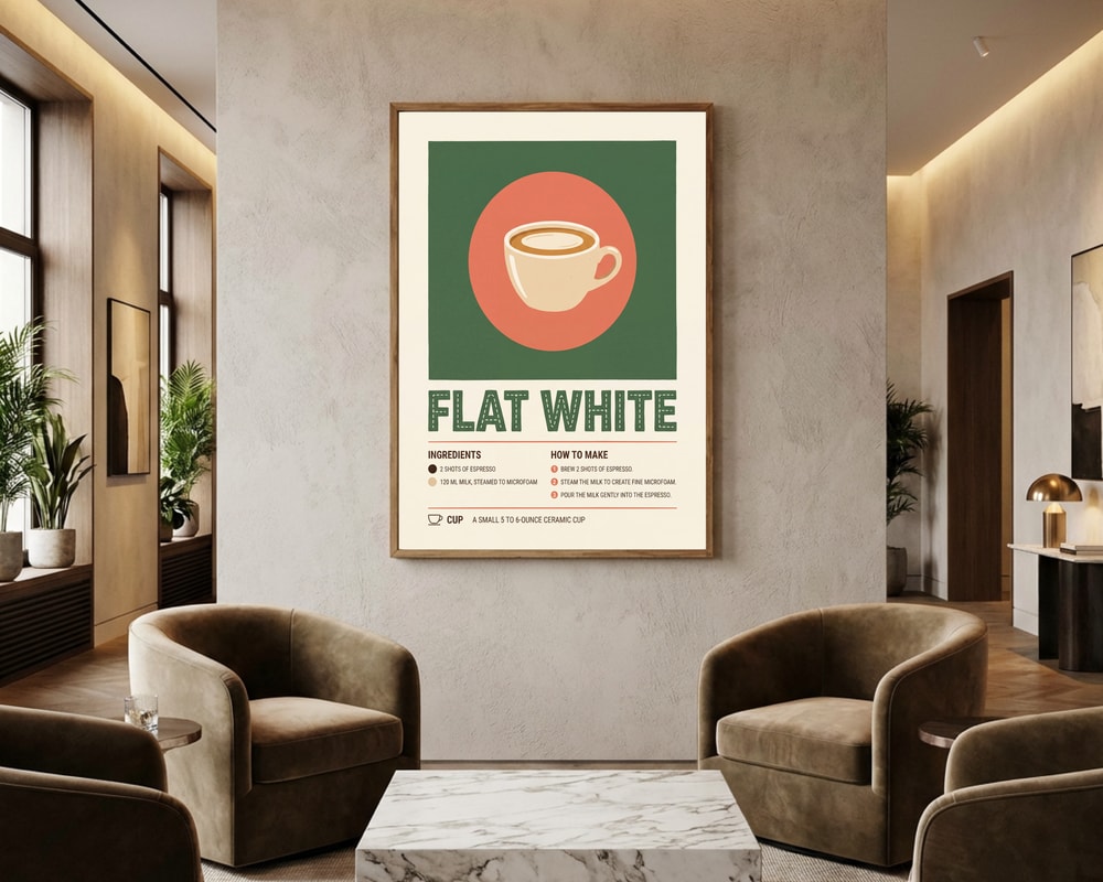 Opskrift på Flat White-kaffe - Plakat