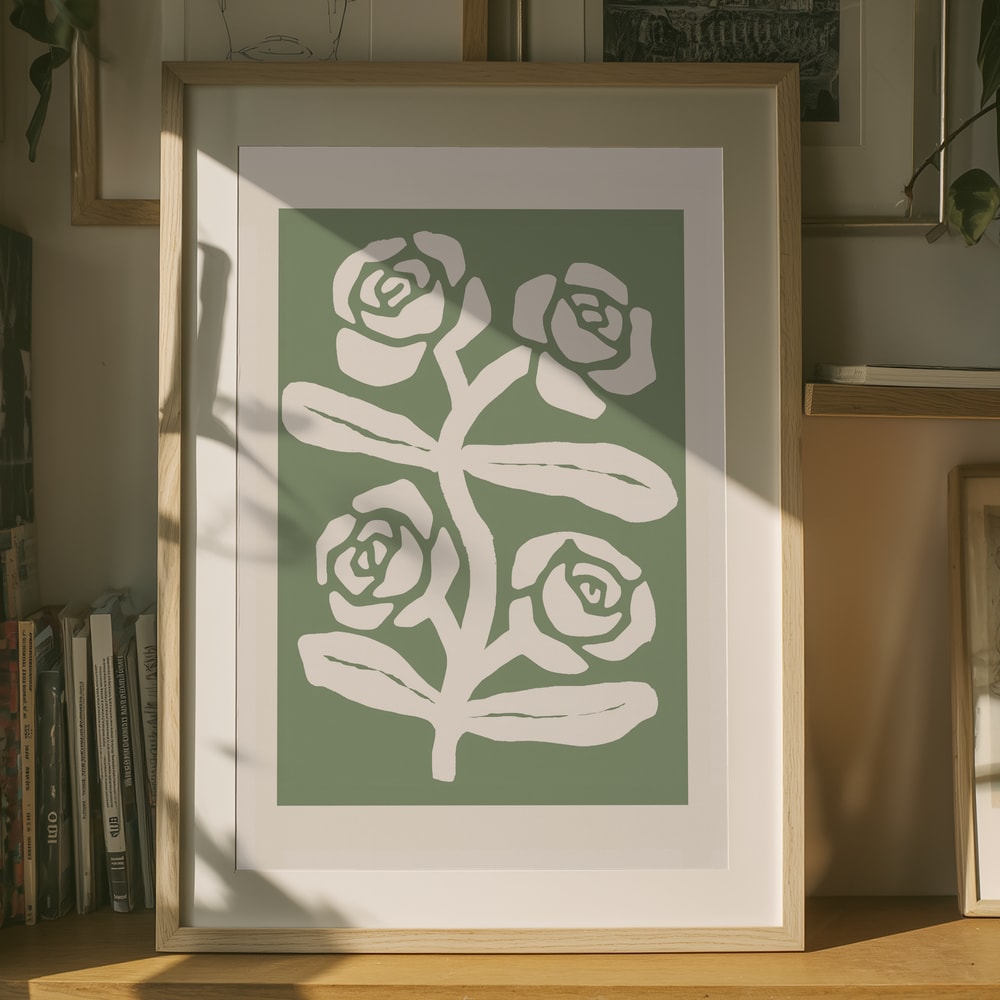 Grøn botanisk roseplakat