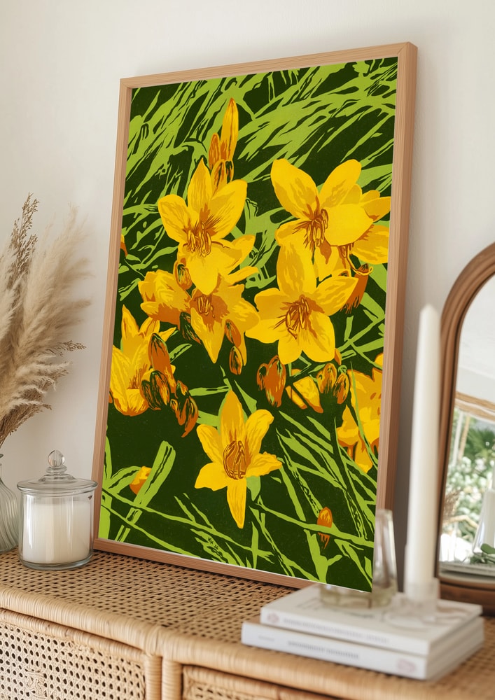 Plakat med strålende gyldne blomster