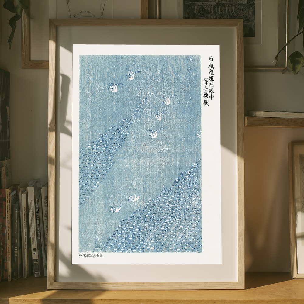 Woodblock Print Blue Poster
