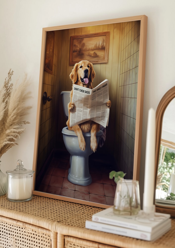 Sjov plakat med hund, der læser avis