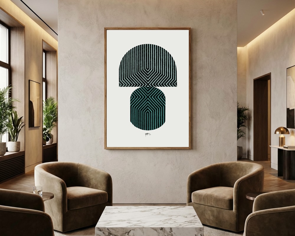 Plakat med stablede geometriske mønstre