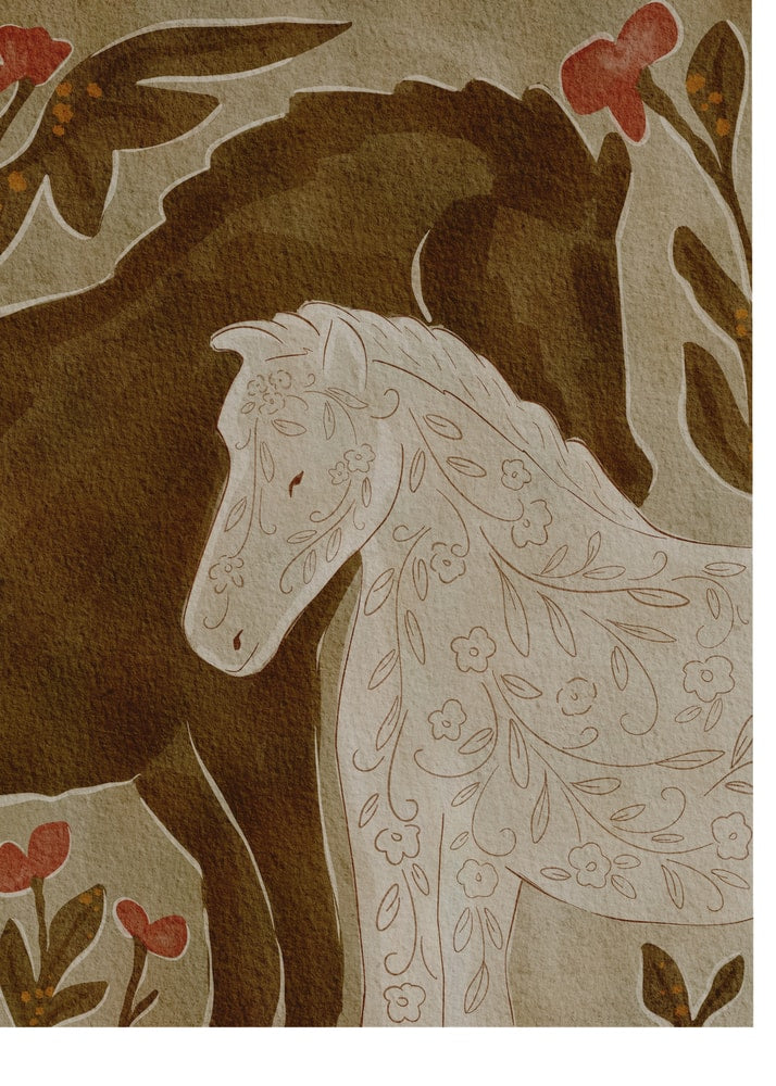 Gentle Floral Horses Poster