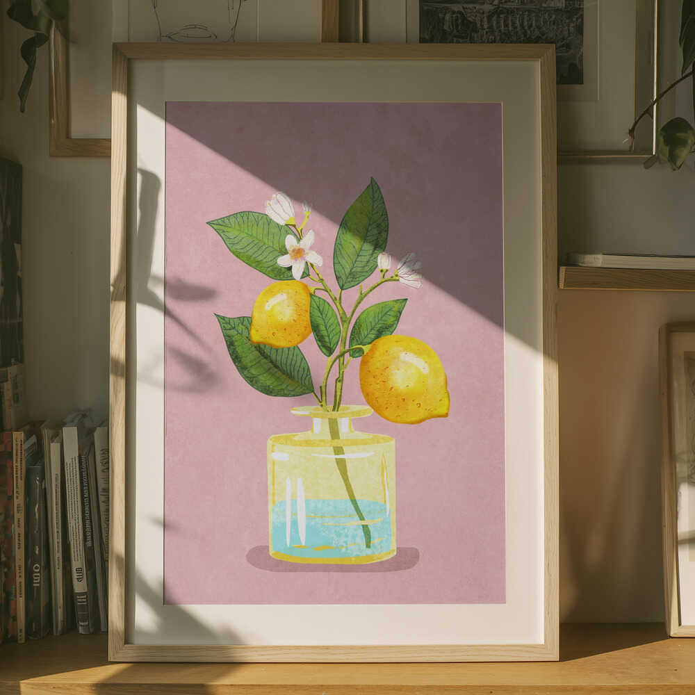Plakat med citronbuket i vase
