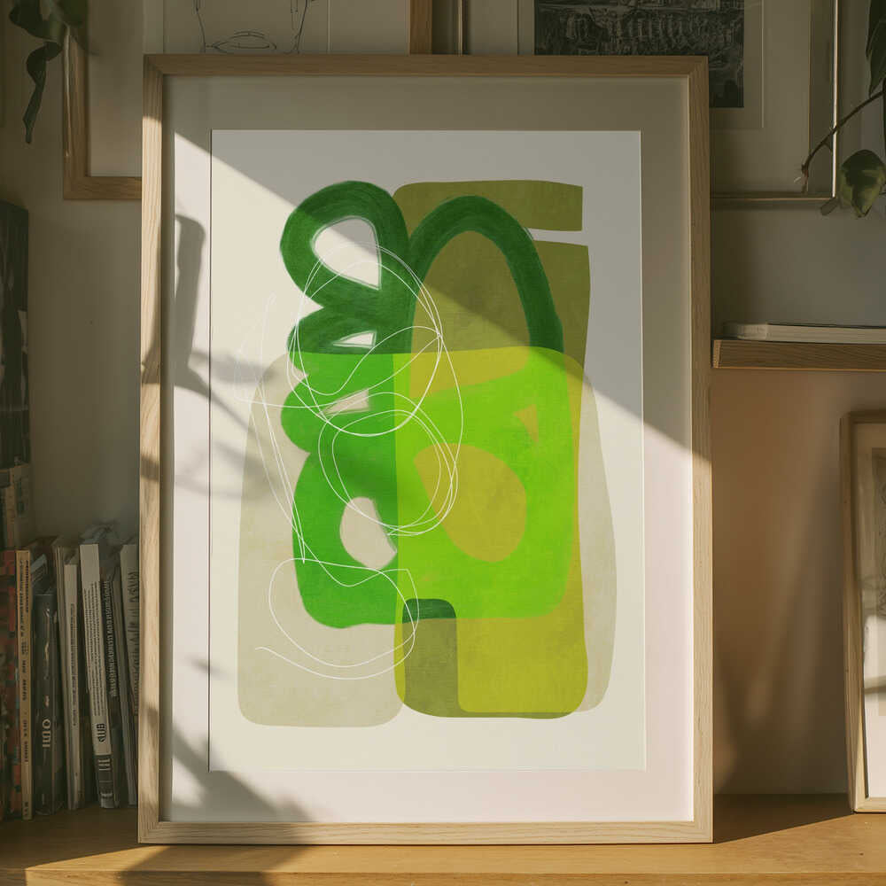 Malet streger grøn beige 4 kopi plakat