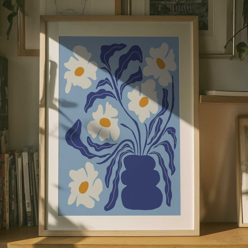 Blå Blomstervase Plakat