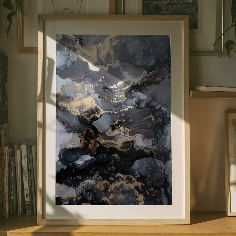 Golden Abstract Ink Flow Poster