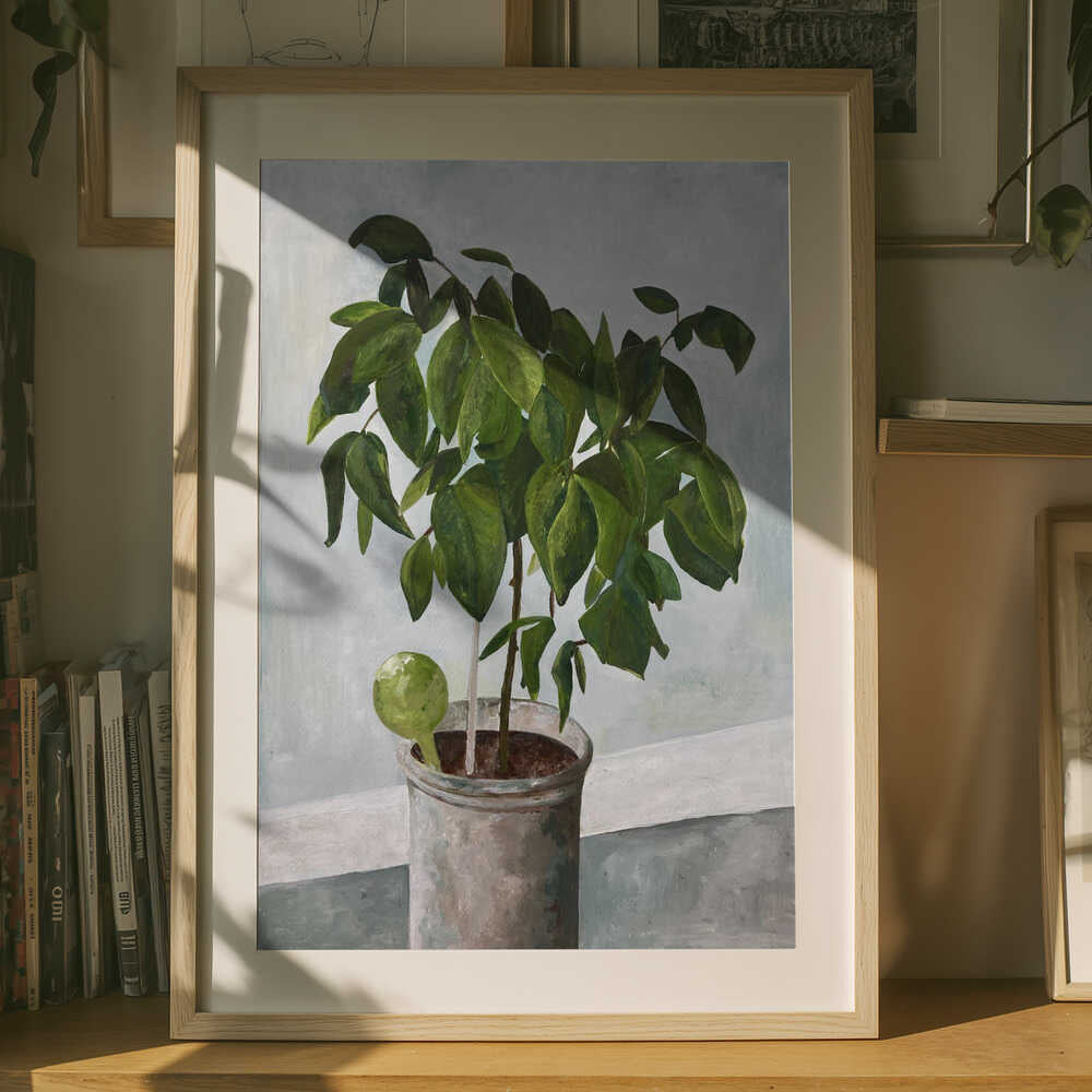 Stilleben: Plakat med potteplante