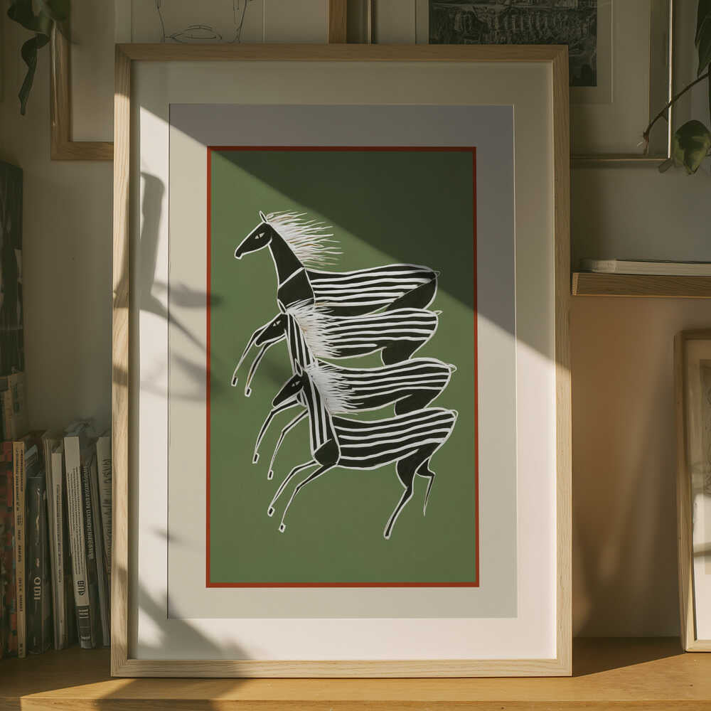 Running Zebras Green Poster