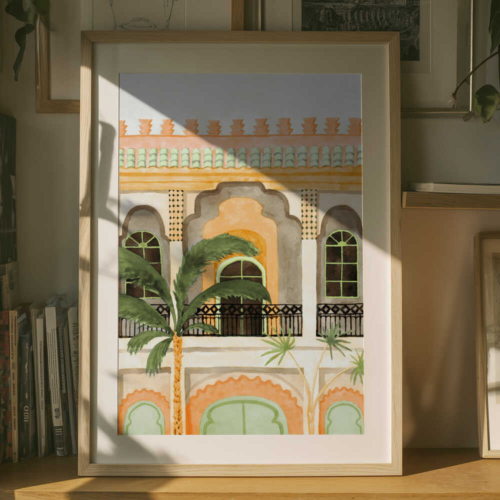 Moroccan Building with Palms Poster