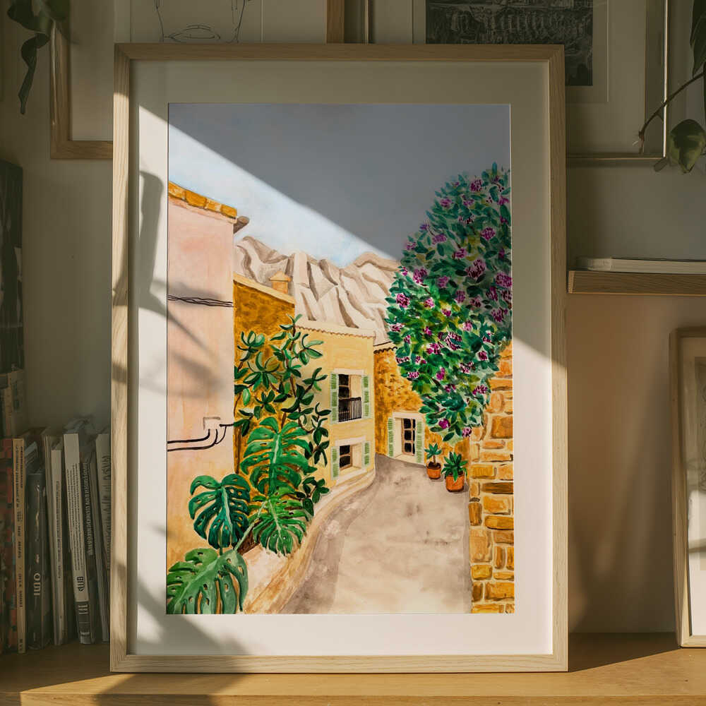 Sunny European Village Street Poster