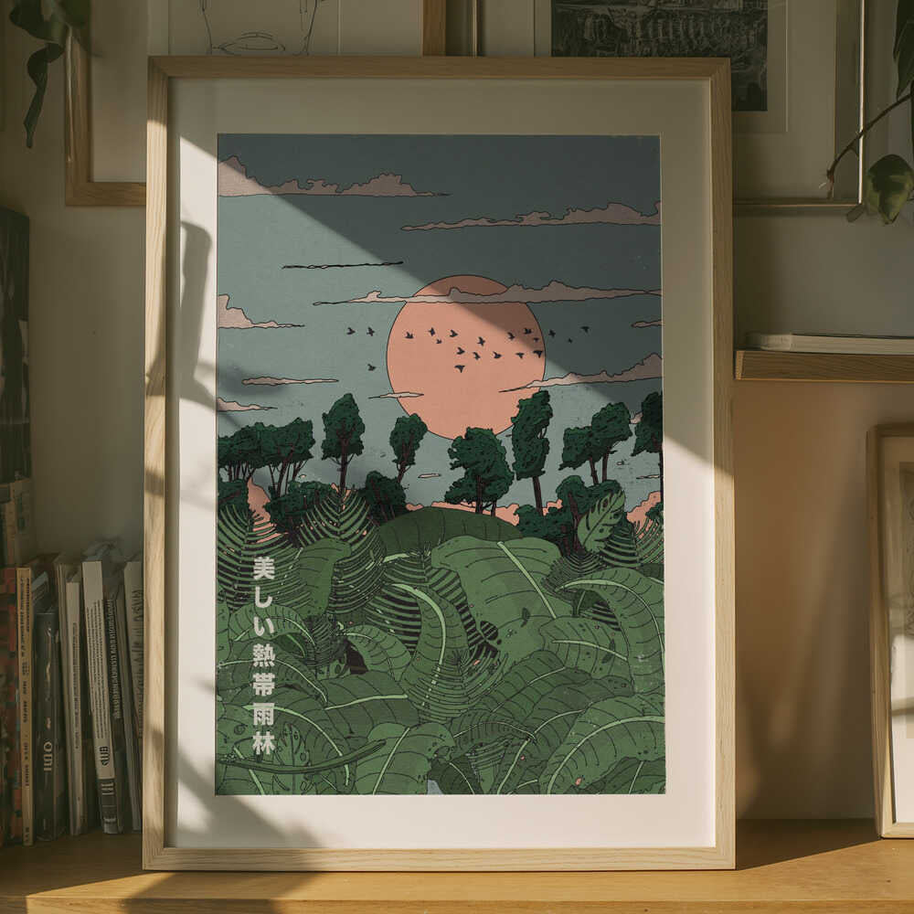 Japansk tropisk solnedgang plakat