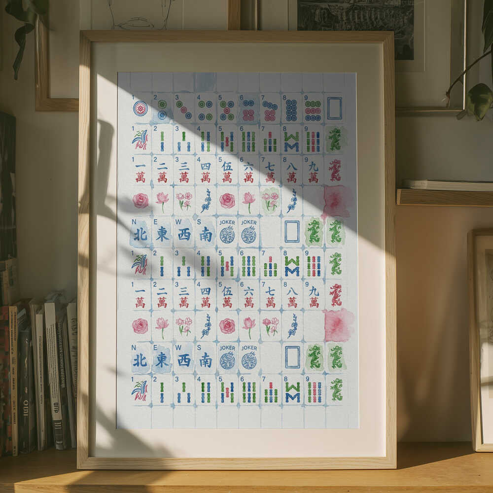 Akvarel Mahjong Brikker Plakat