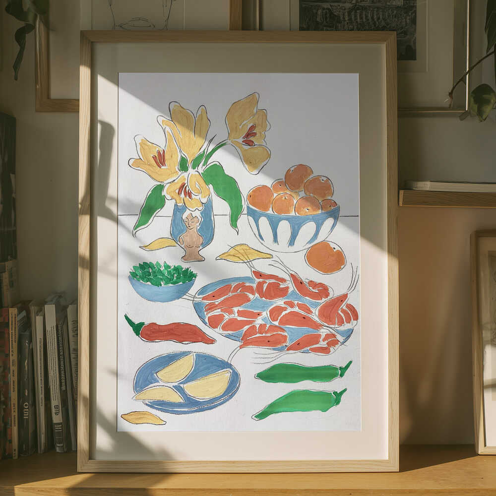 Plakat: Friske Blomster og Festmåltid