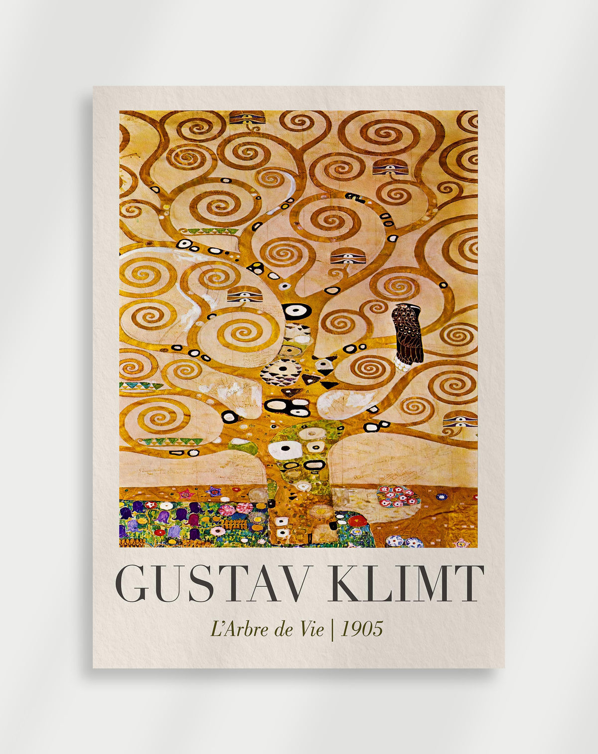 Gustav Klimt Arbre de Vie 1905 poster with a Gustav Klimt painting of the Tree of Life with swirling golden patterns and a bird