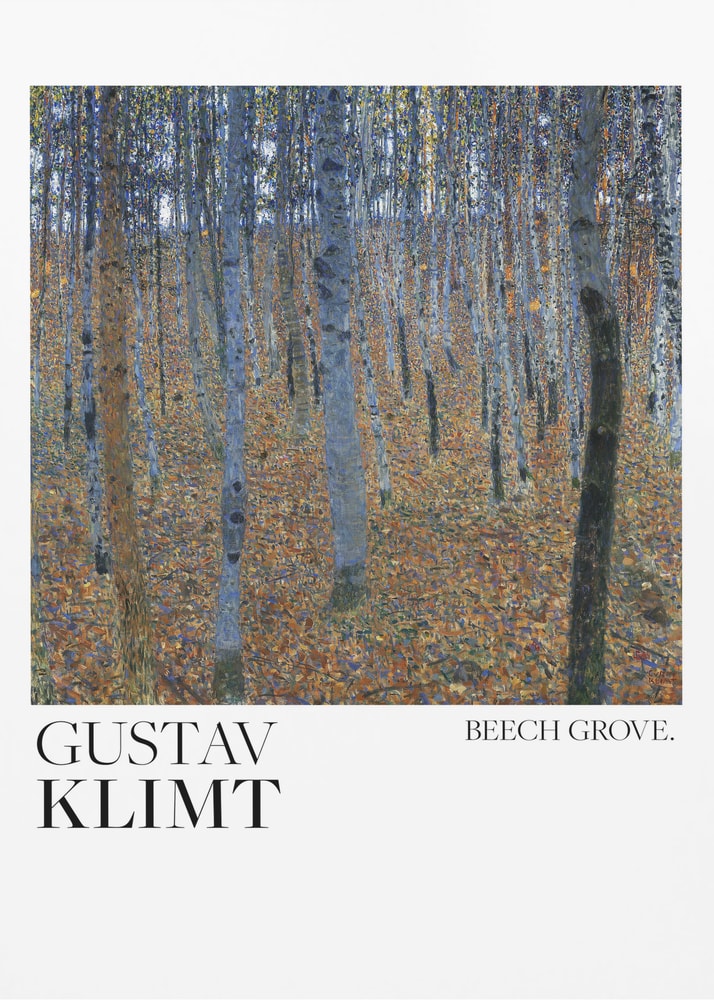 Gustav Klimt Beech Grove wall art with autumn leaves and birch trunks, 1902
