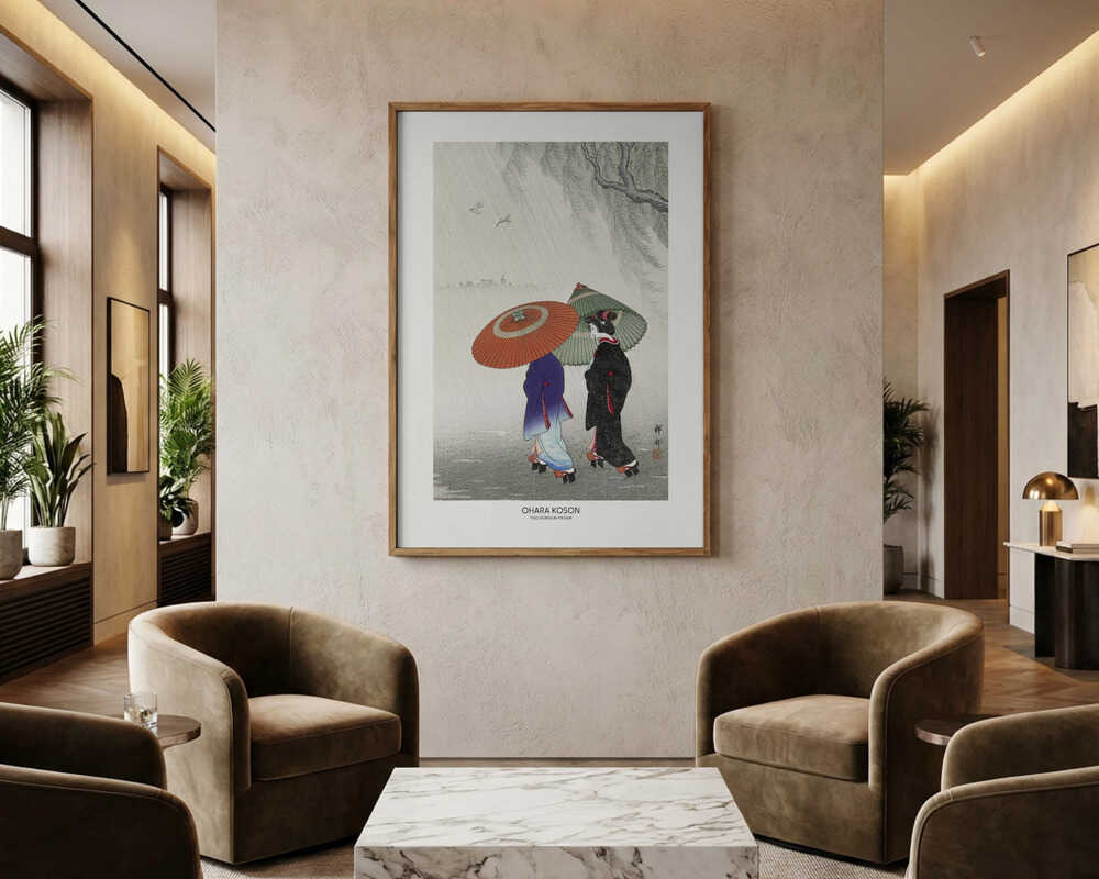Two Women In The Rain Poster