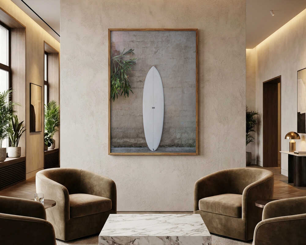 Hvidt surfbræt plakat