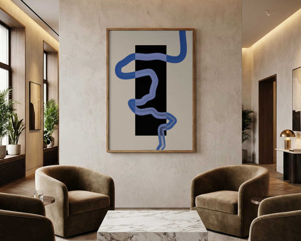 Flowing Blue Lines Rectangle Poster