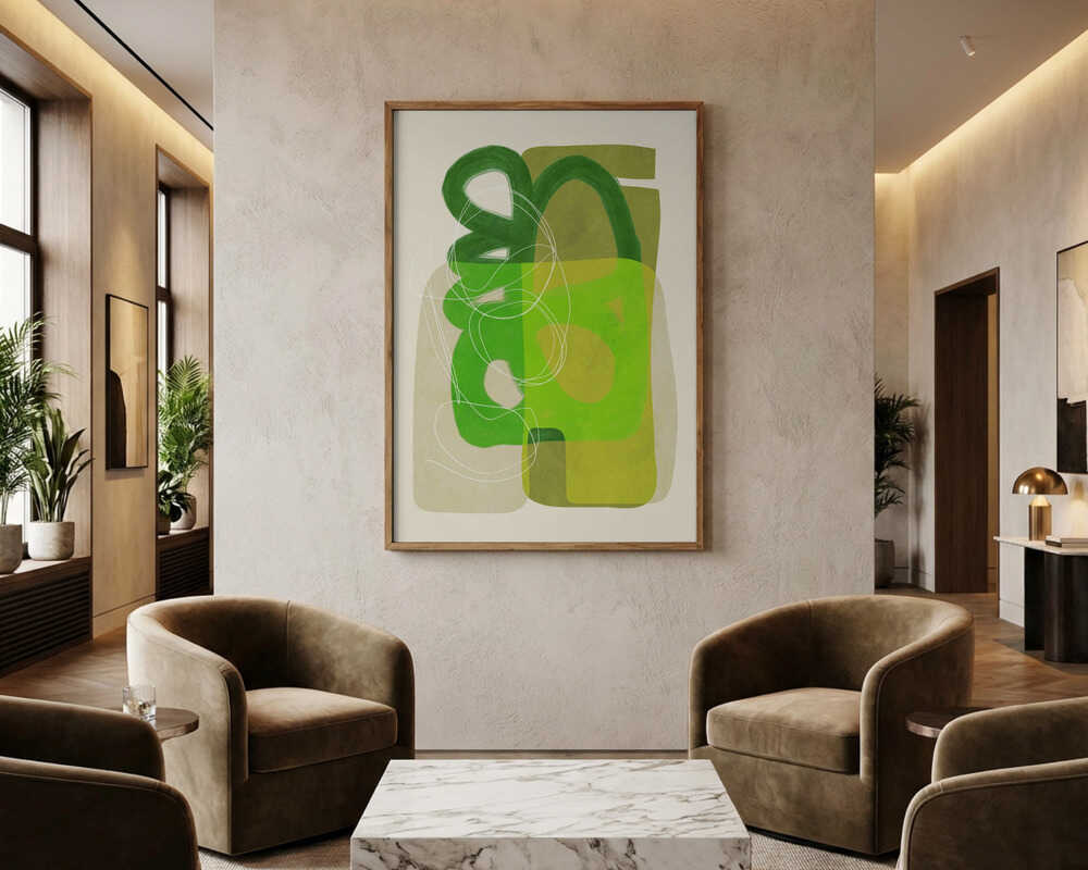 Malet streger grøn beige 4 kopi plakat