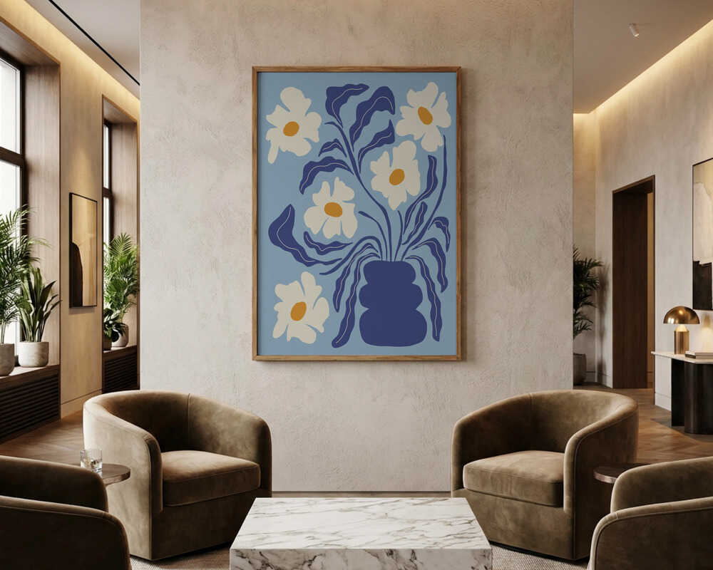 Blå Blomstervase Plakat