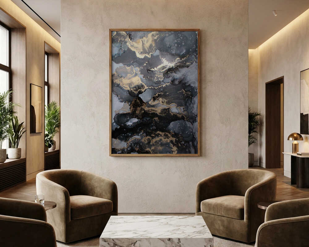Golden Abstract Ink Flow Poster
