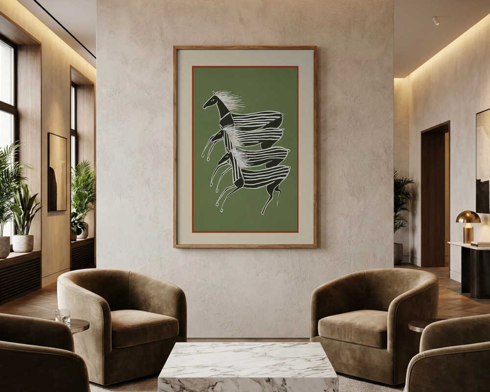Running Zebras Green Poster
