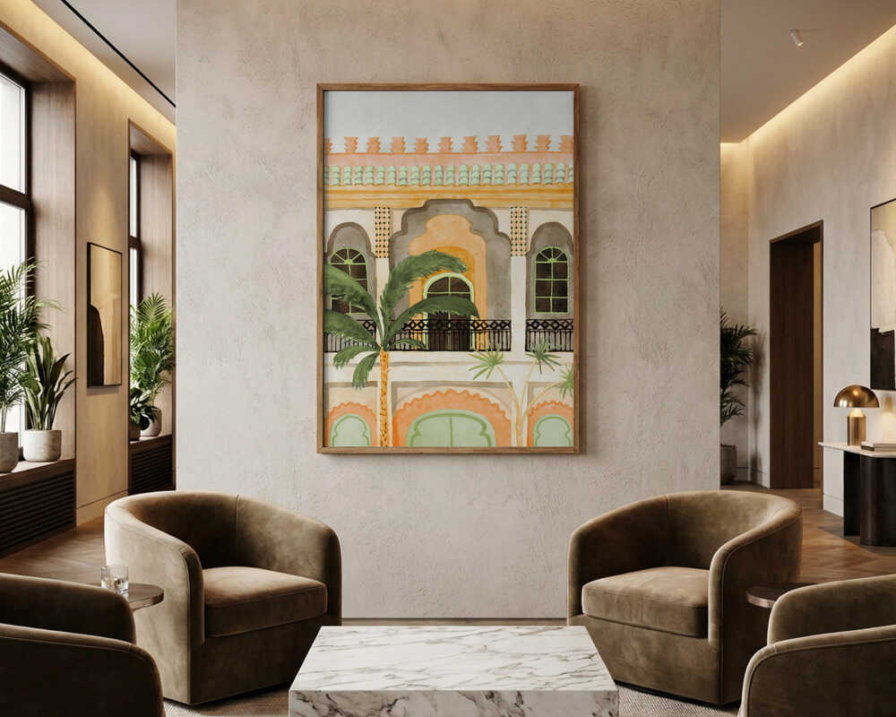 Moroccan Building with Palms Poster