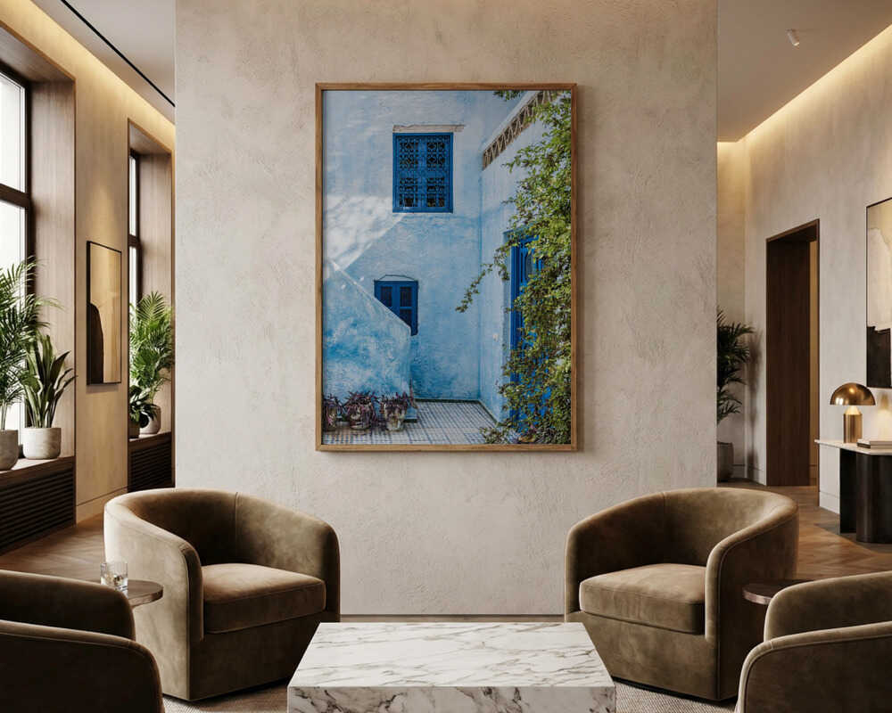Blue Mediterranean Courtyard Poster