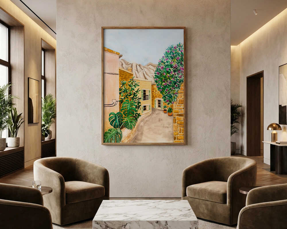 Sunny European Village Street Poster