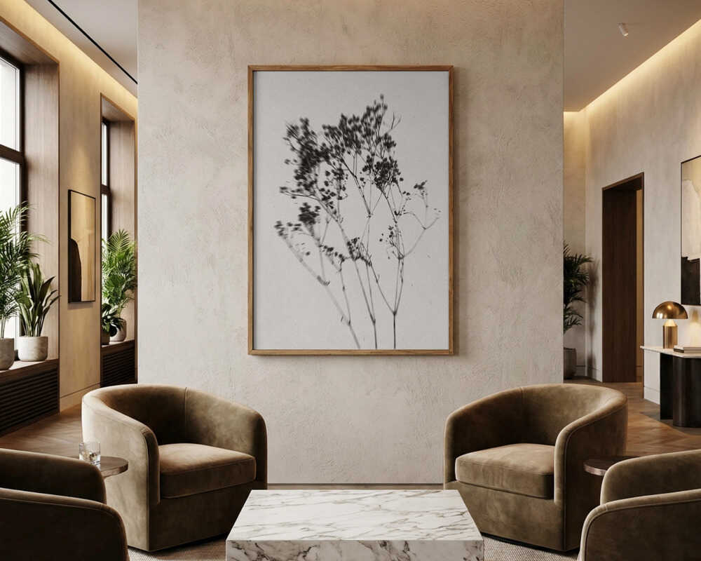 Plakat med Silhuet af Delikat Plante