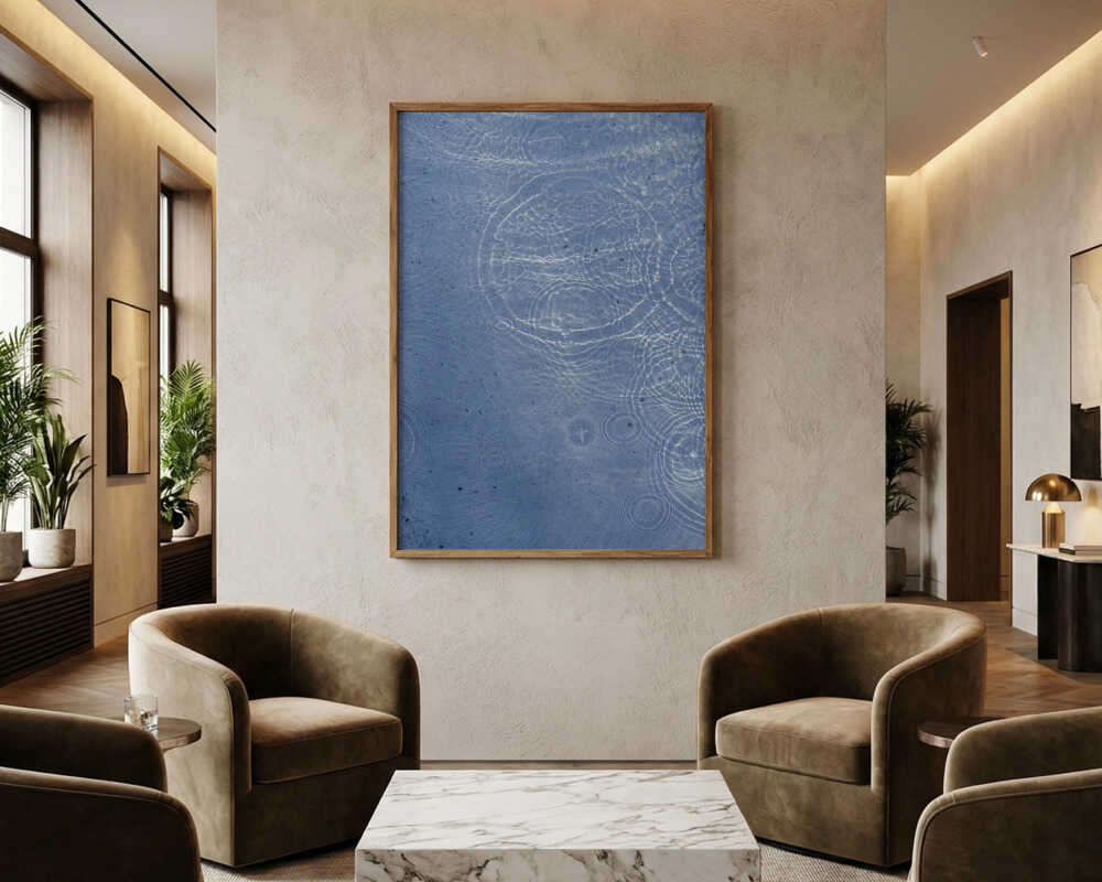 Plakat med rolige blå vandrippler