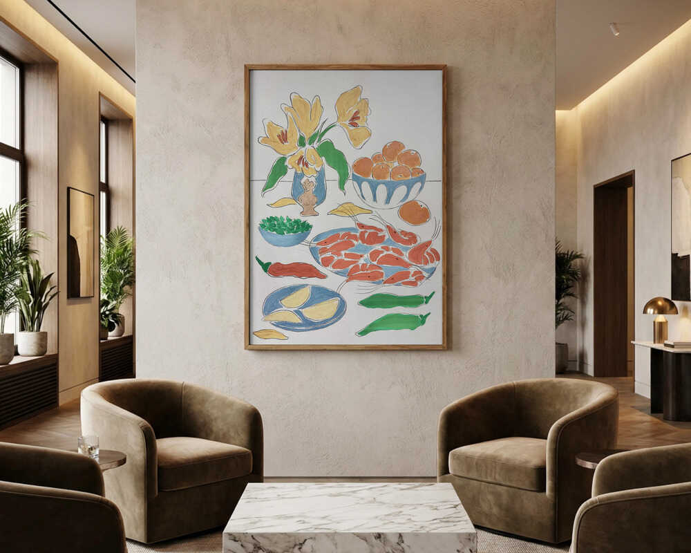 Plakat: Friske Blomster og Festmåltid
