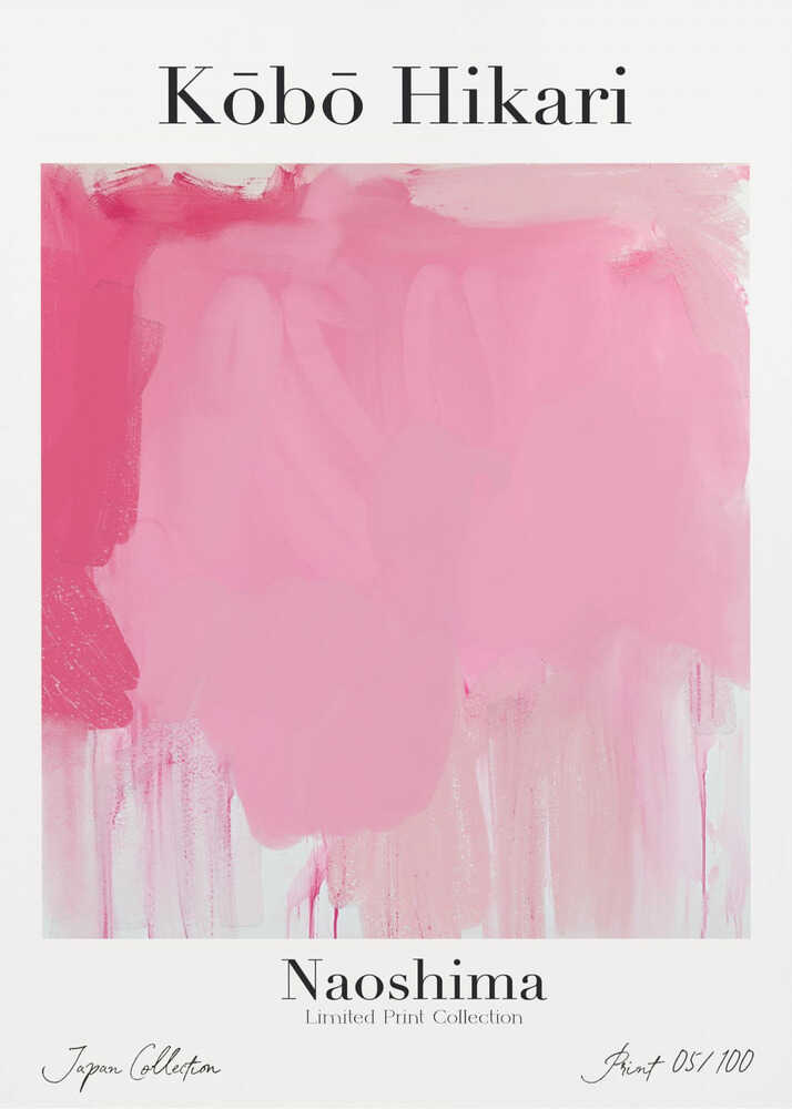 Kobo Hikari Naoshima poster with broad pink brushstrokes on white