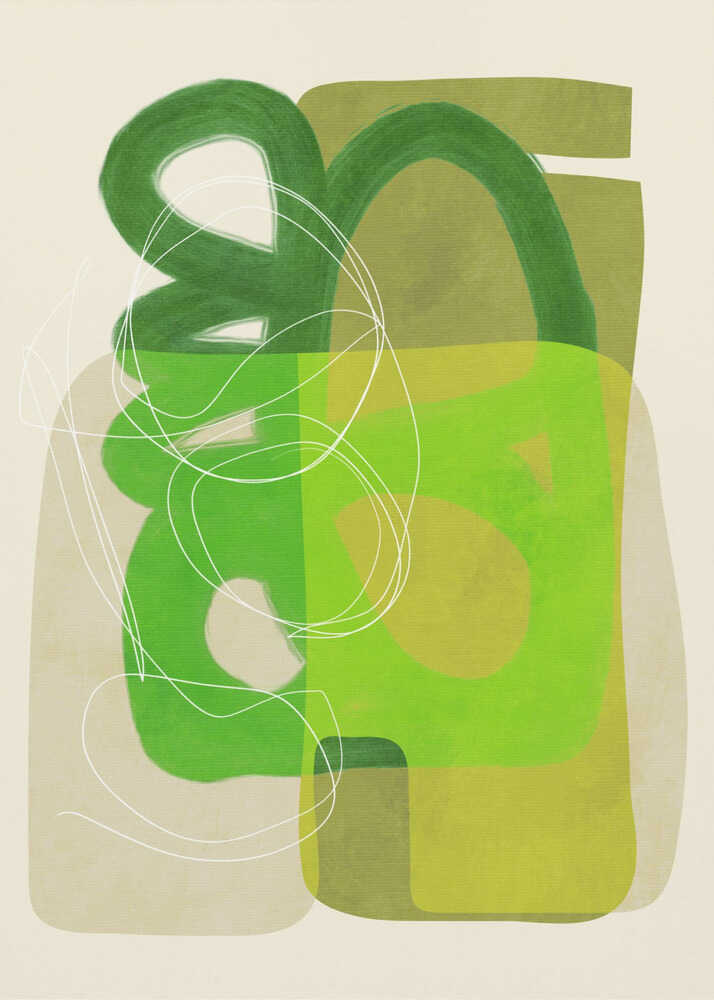 Minimalist abstract layered green poster with a minimalist abstract composition of layered green organic shapes and white lines