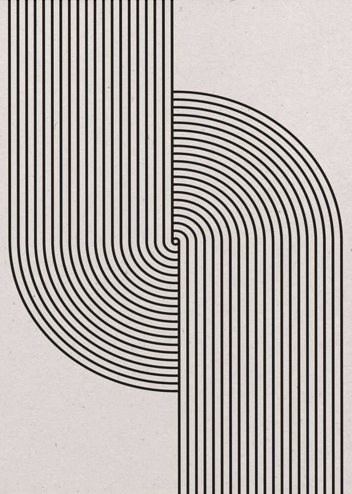 Minimalist geometric line art poster with a minimalist geometric line art of parallel black lines forming U-shape and arcs