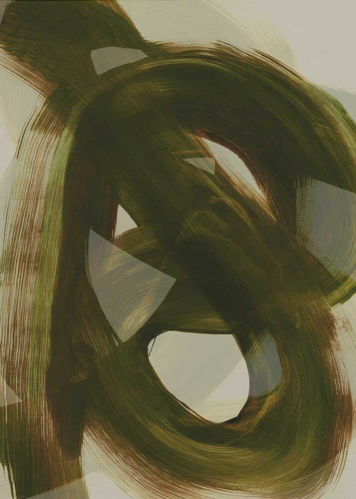 Minimalist olive green abstract painting poster with a minimalist abstract painting of bold sweeping olive green brushstrokes