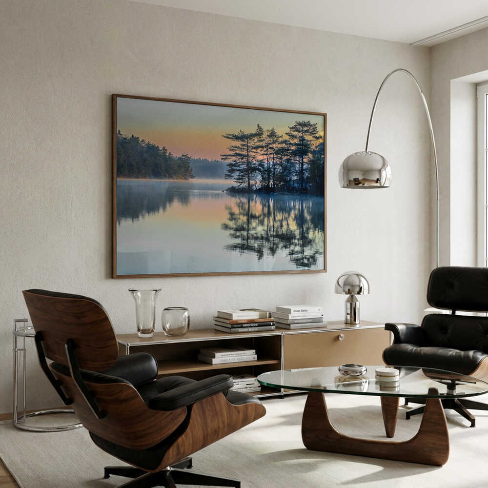 Tåget sø-solopgang-plakat
