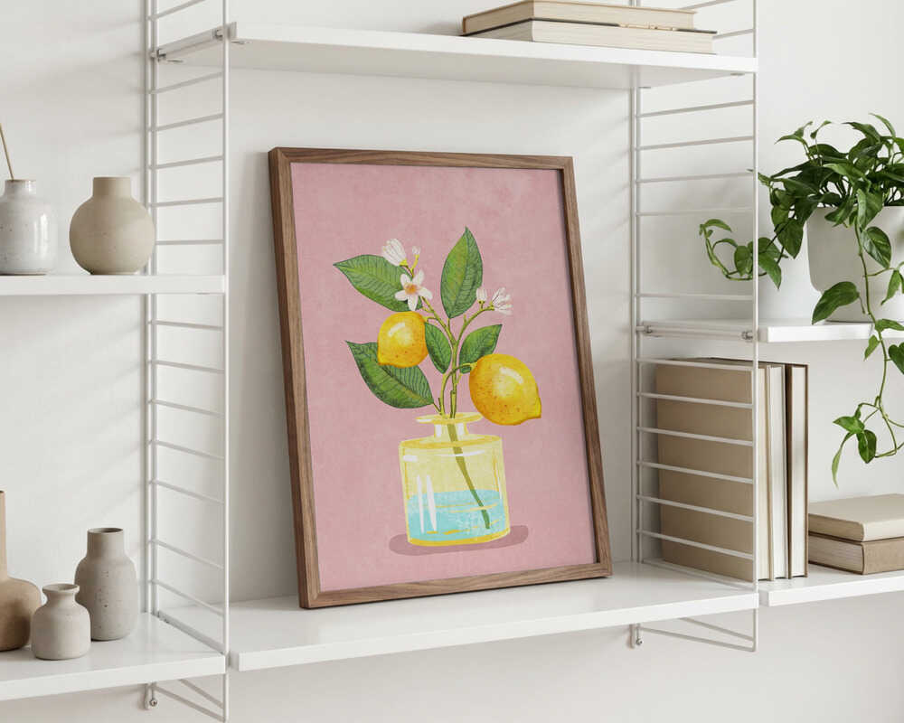 Plakat med citronbuket i vase