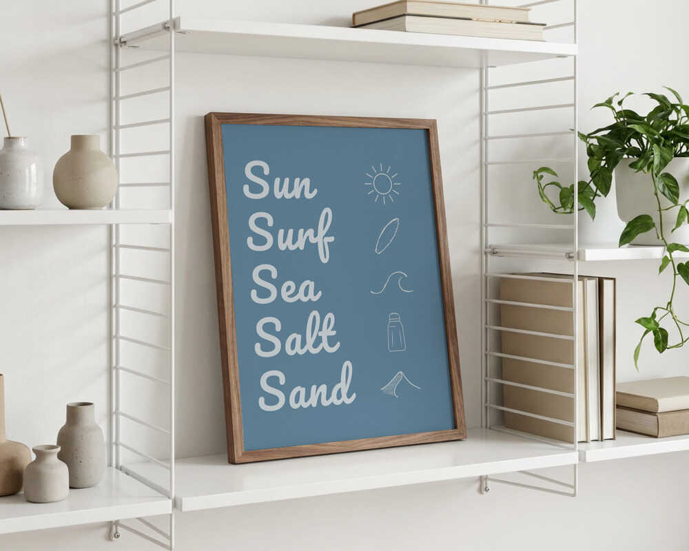Sol Surf Hav Salt Sand Mørkeblå Plakat