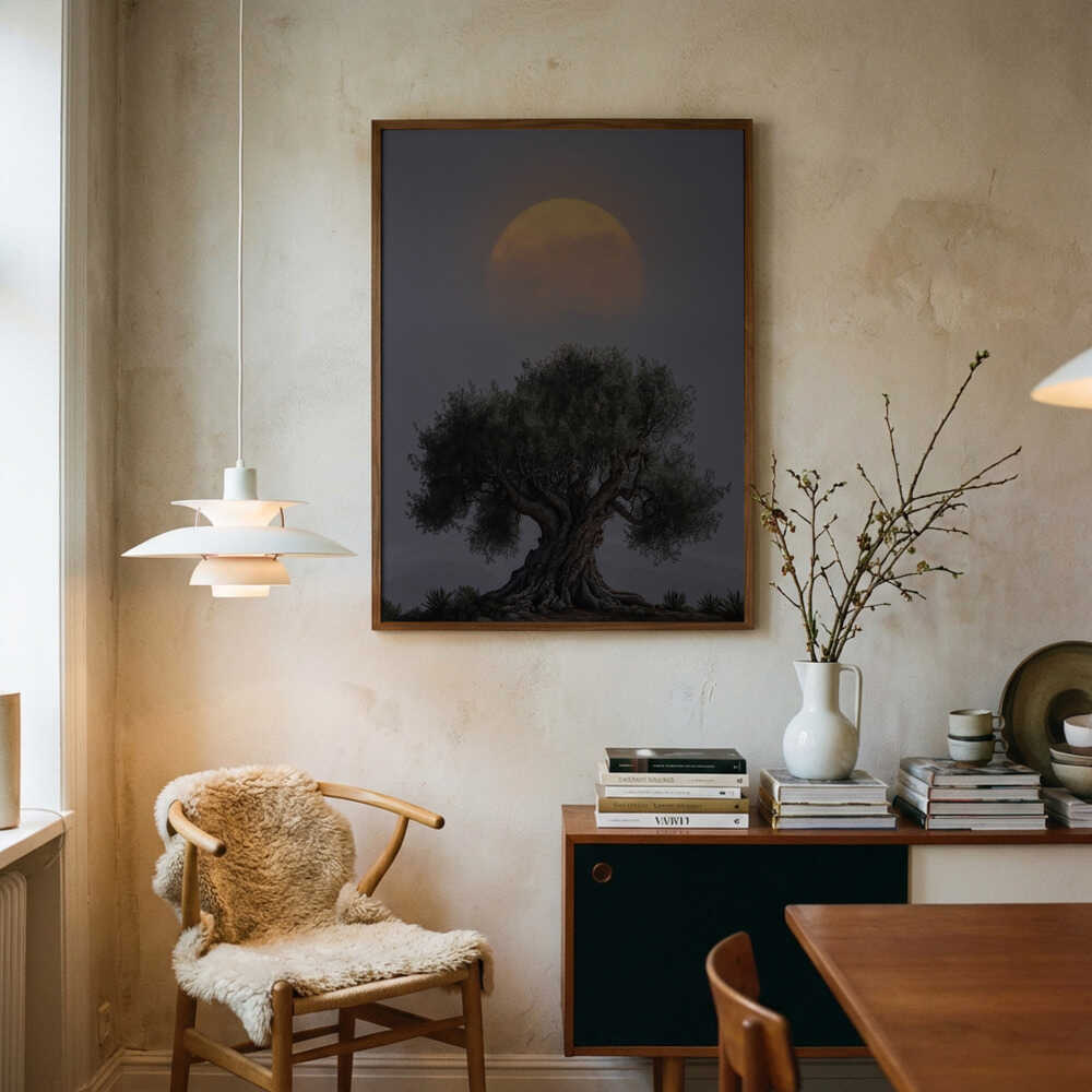 Ancient Olive Tree Moon Poster