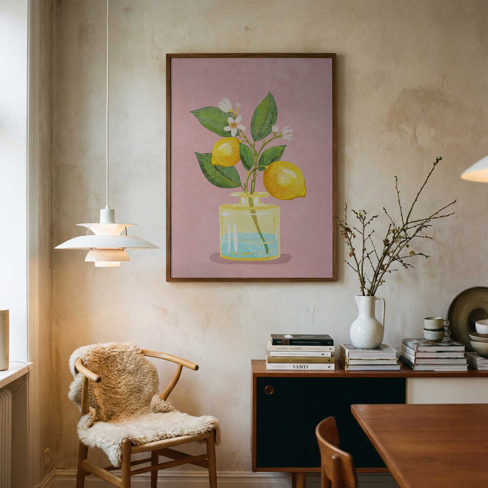 Plakat med citronbuket i vase