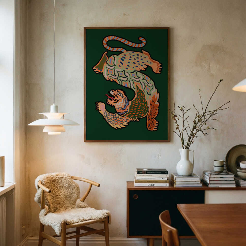 Asiantiger grøn plakat