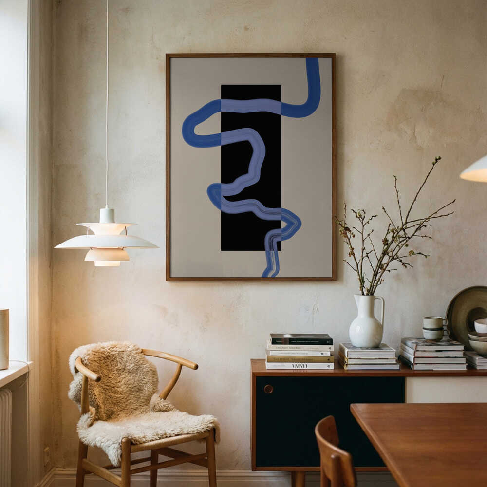 Plakat med rektangel af flydende blå linjer