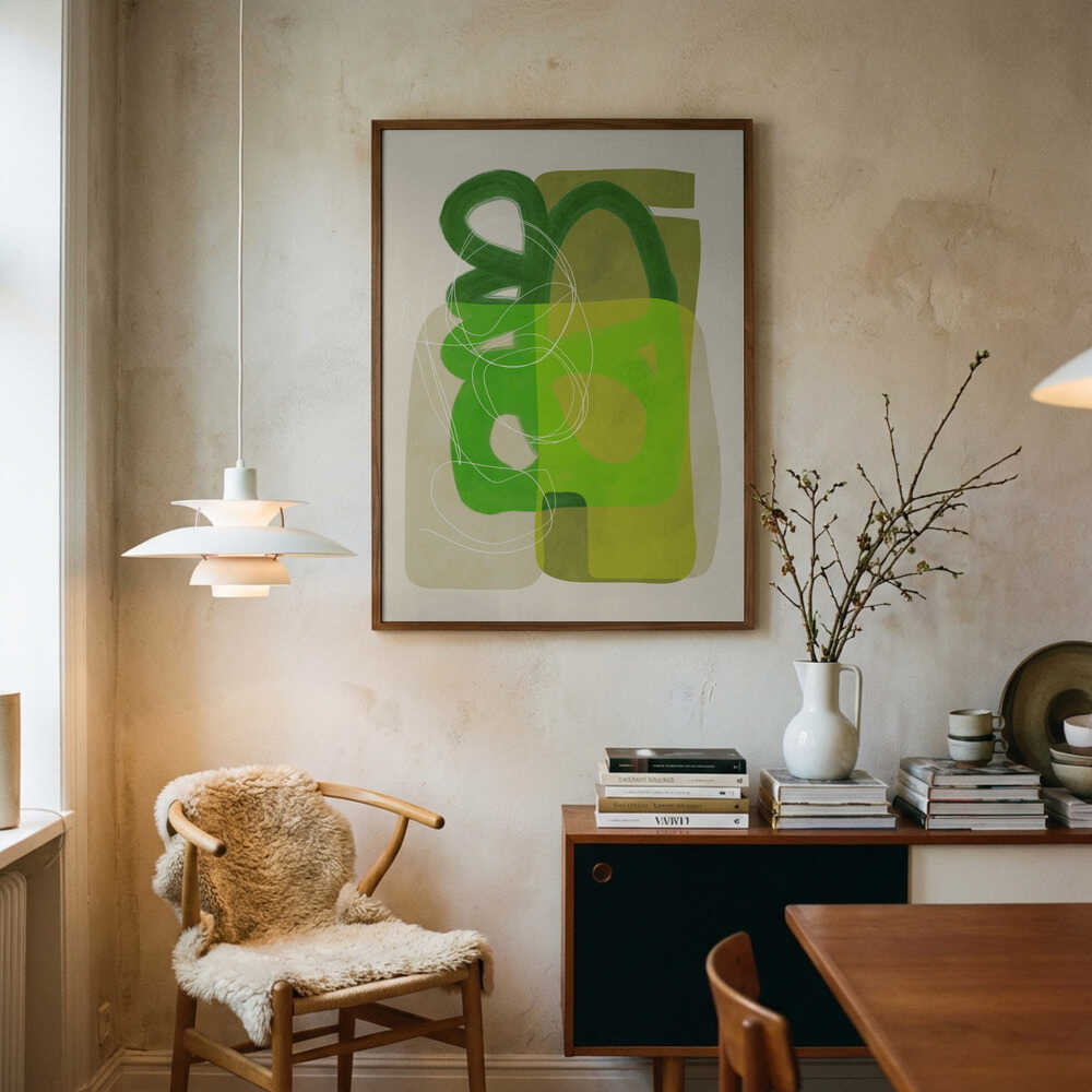 Malet streger grøn beige 4 kopi plakat