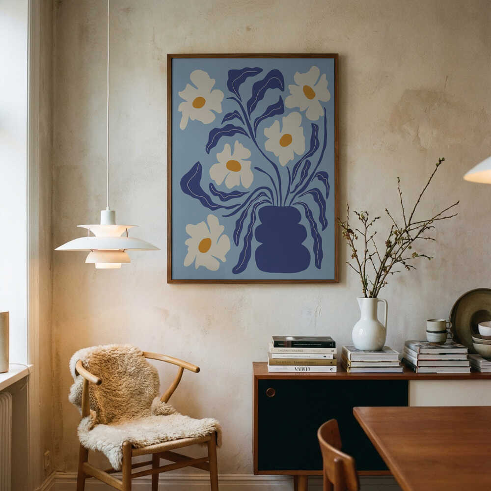 Blå Blomstervase Plakat