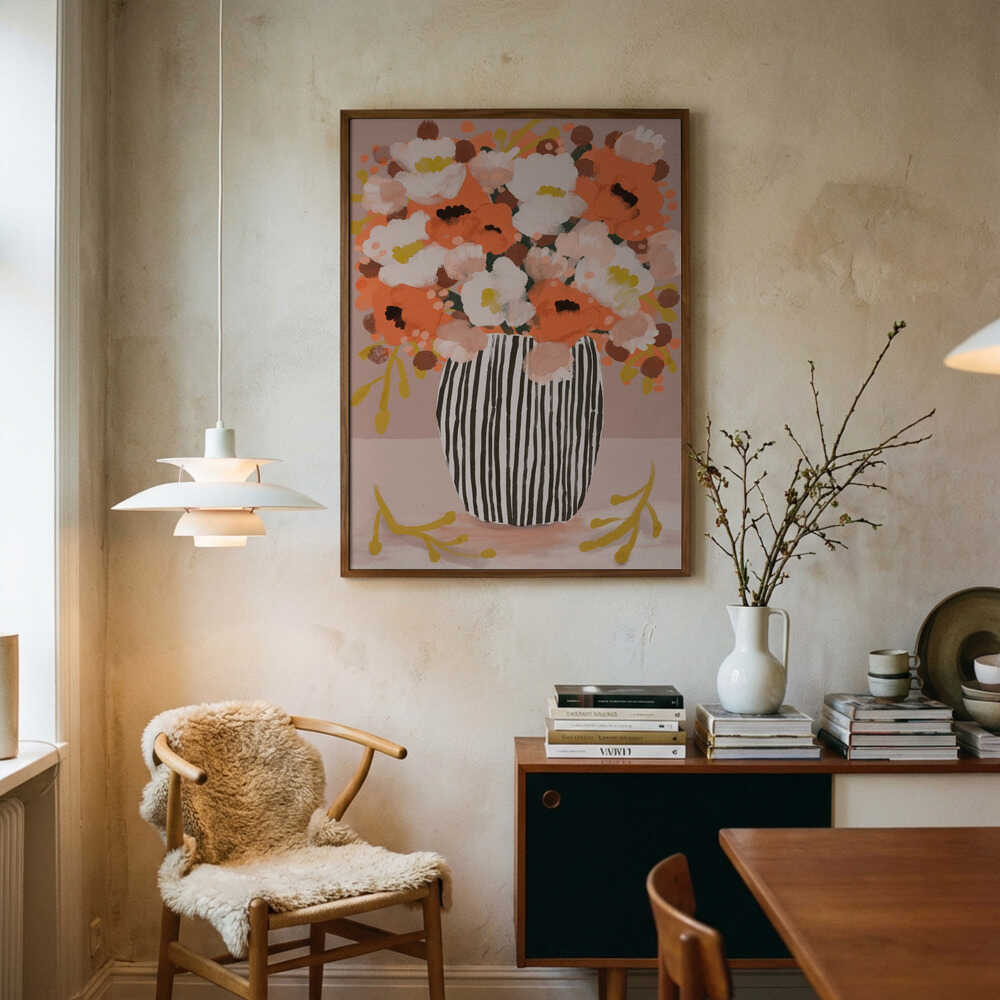 Stribet Vase Blomster Plakat