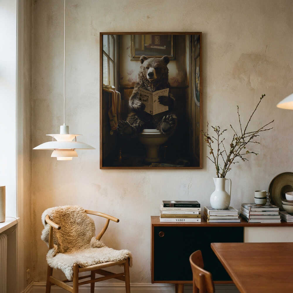 Bear Reading Newspaper Poster