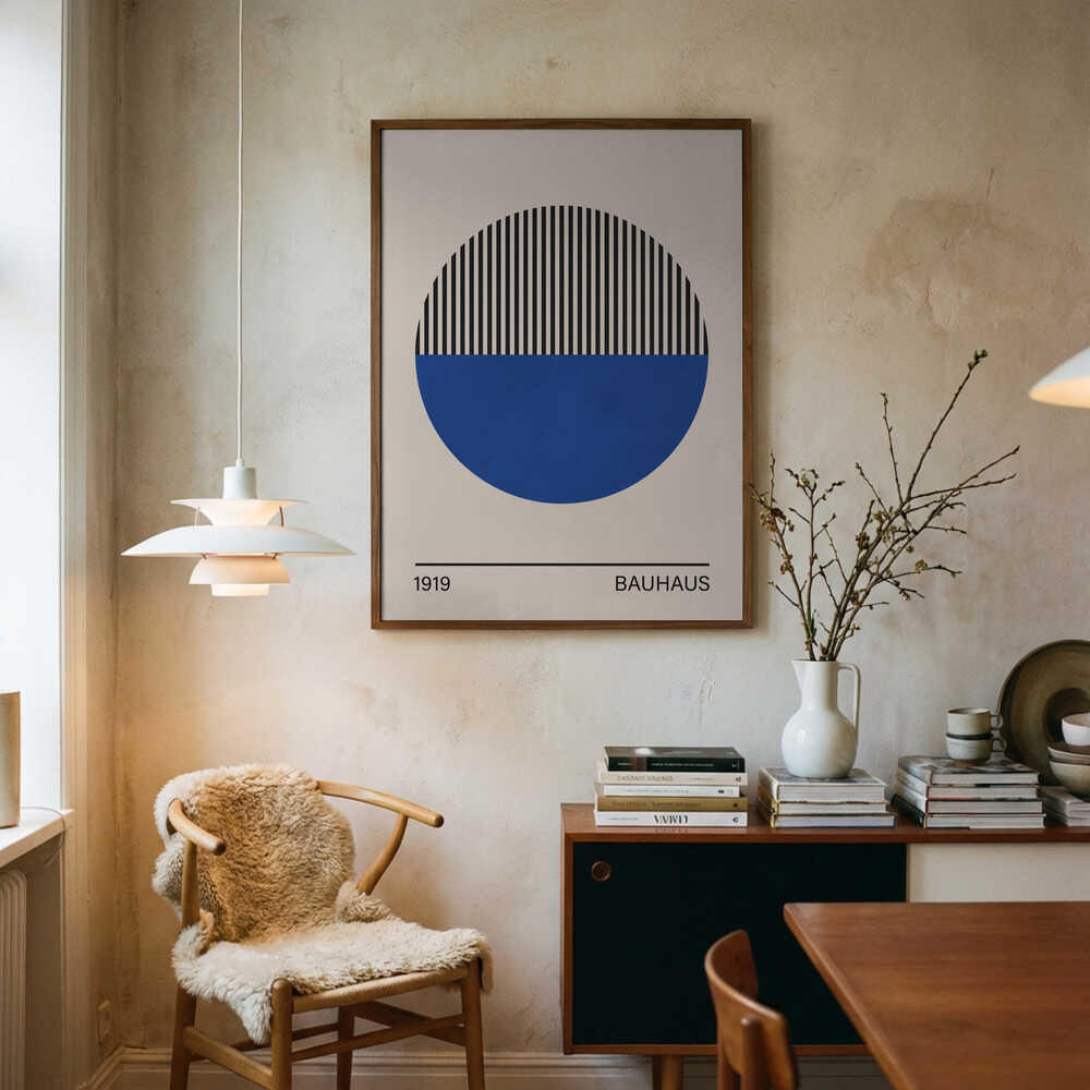 Geometrisk Bauhaus 1919-plakat med blå cirkel