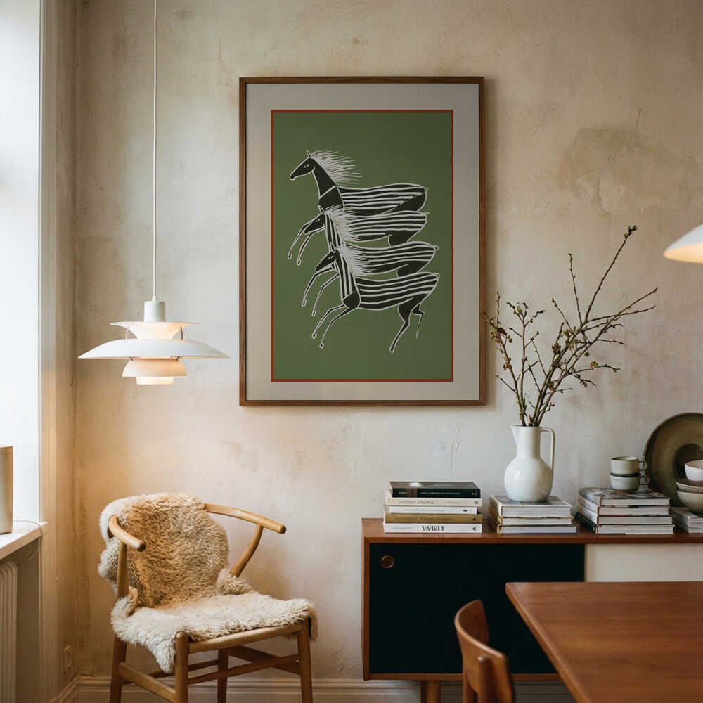 Running Zebras Green Poster